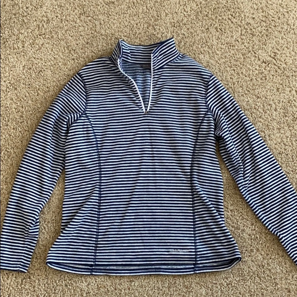 Blue and white fleece quarter zip from Eddie Bauer
